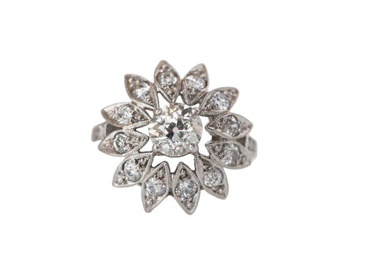 1920 Platinum GIA certified 1.04ct Old European Cut Diamond Engagement Ring