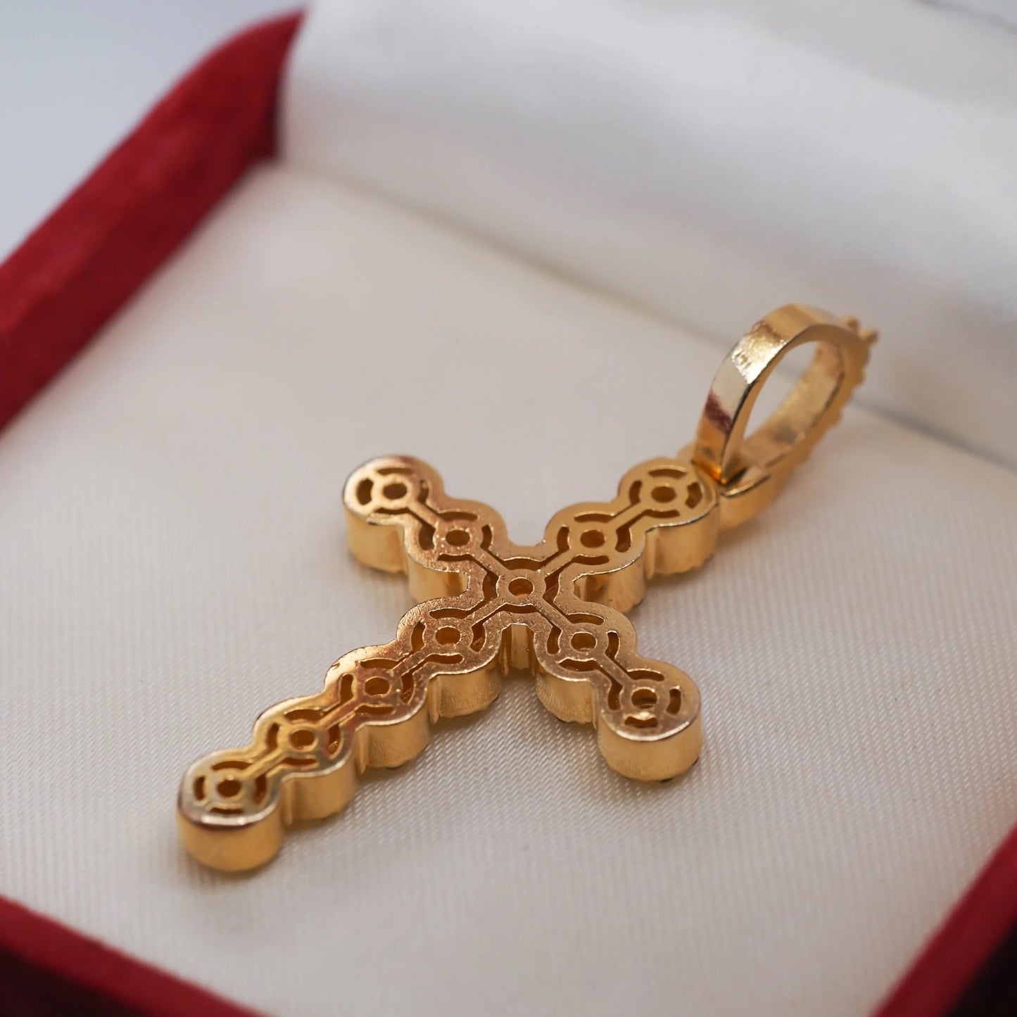 14K Yellow Gold Round Brilliant Diamond Cross Pendant- VHK#309