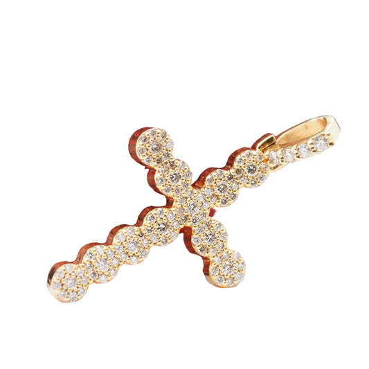 14K Yellow Gold Round Brilliant Diamond Cross Pendant- VHK#309