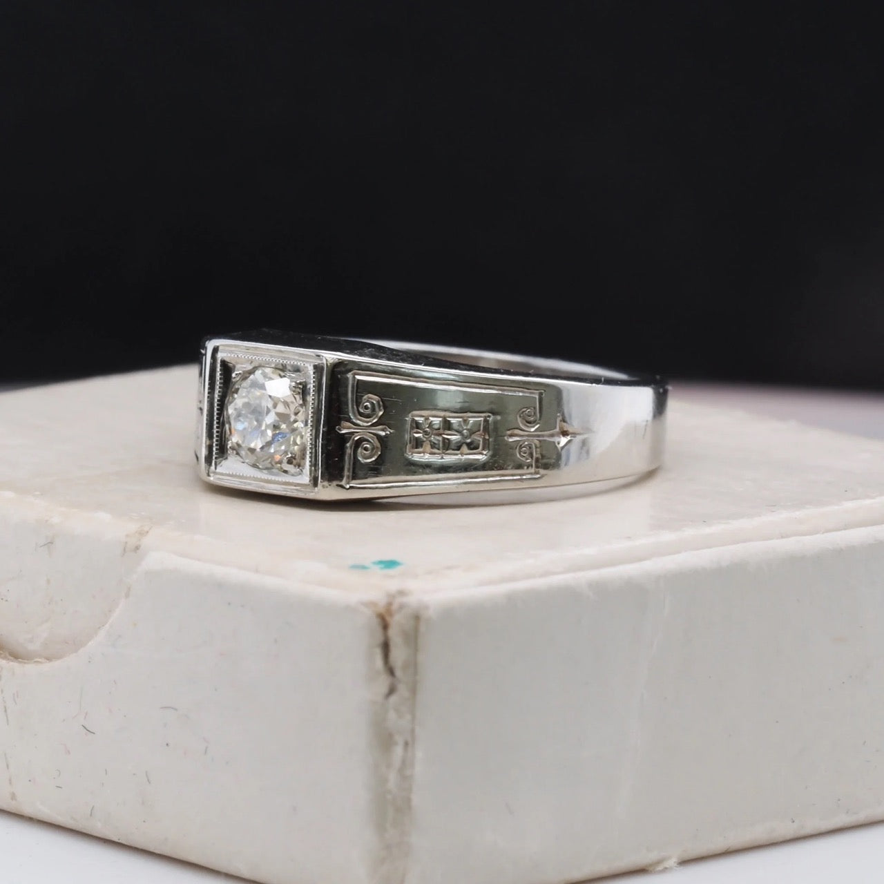 Art Deco 18K White Gold .45ct Old European Brilliant Engagement Ring - VHK#320