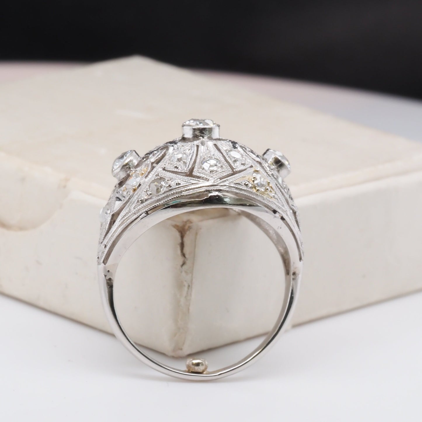 Circa 1920s Art Deco Platinum Old European Cut Diamond Ring - VHK#321