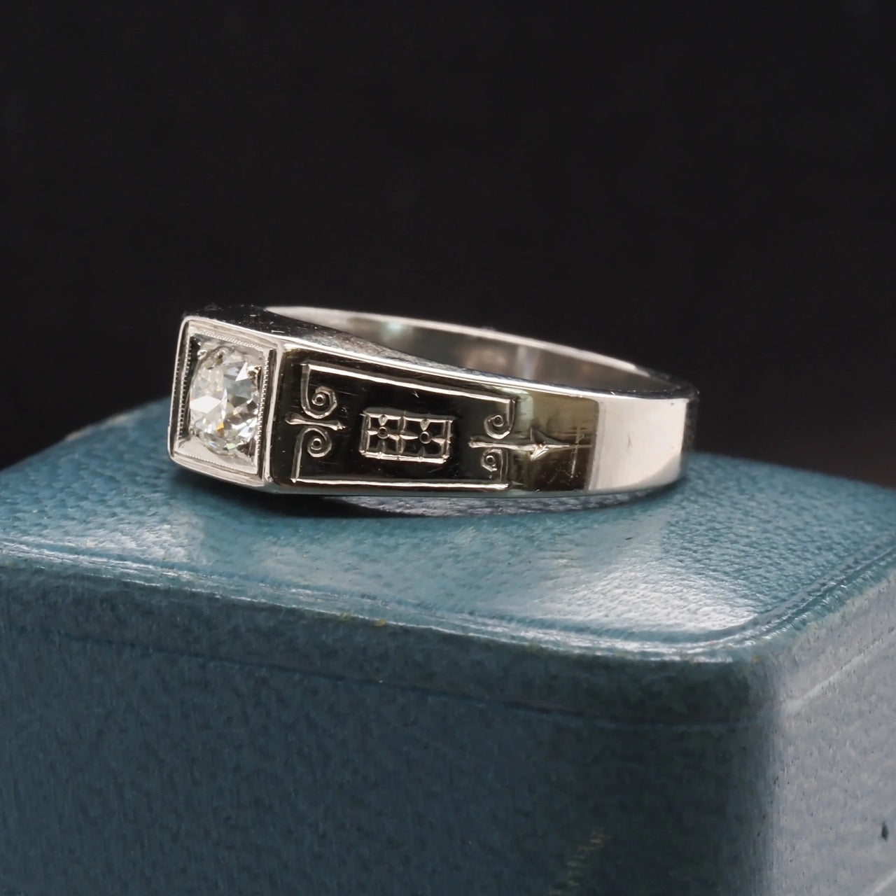 Art Deco 18K White Gold .45ct Old European Brilliant Engagement Ring - VHK#320