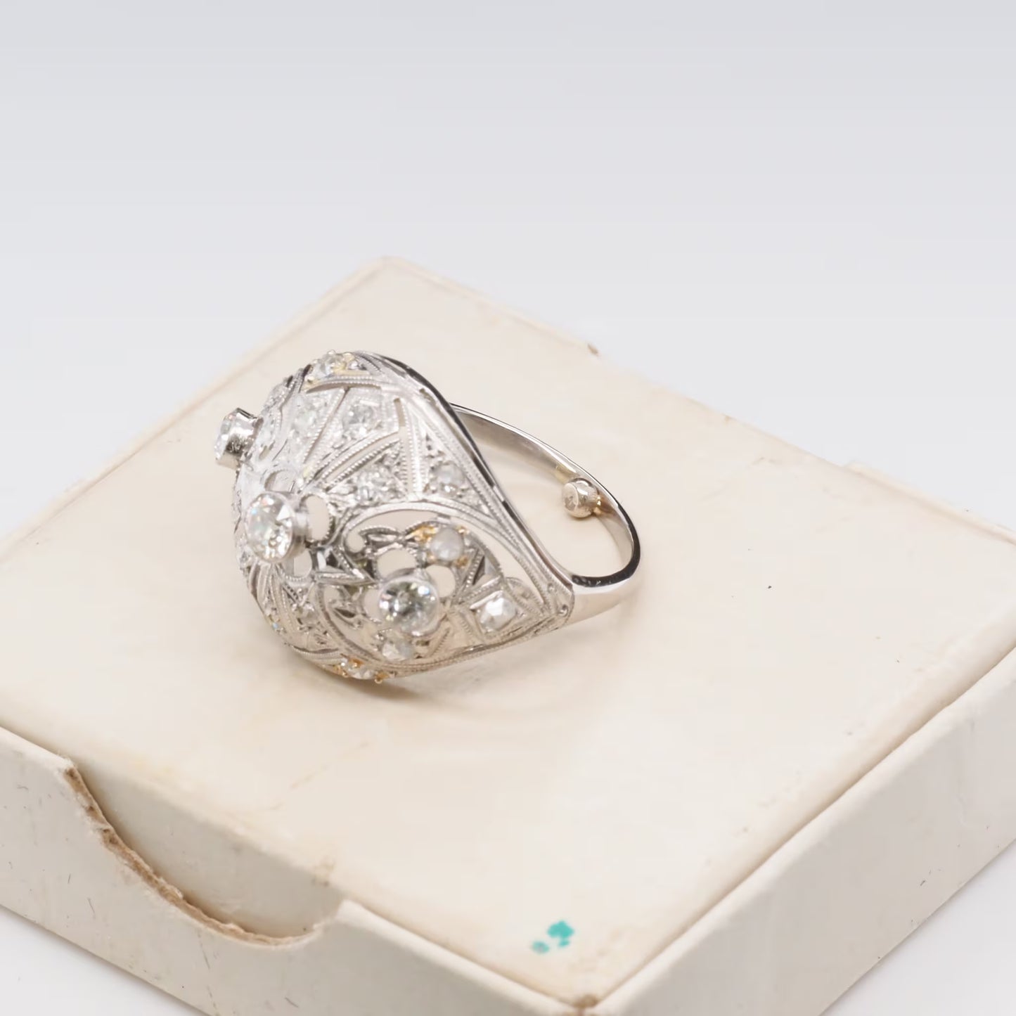 Circa 1920s Art Deco Platinum Old European Cut Diamond Ring - VHK#321
