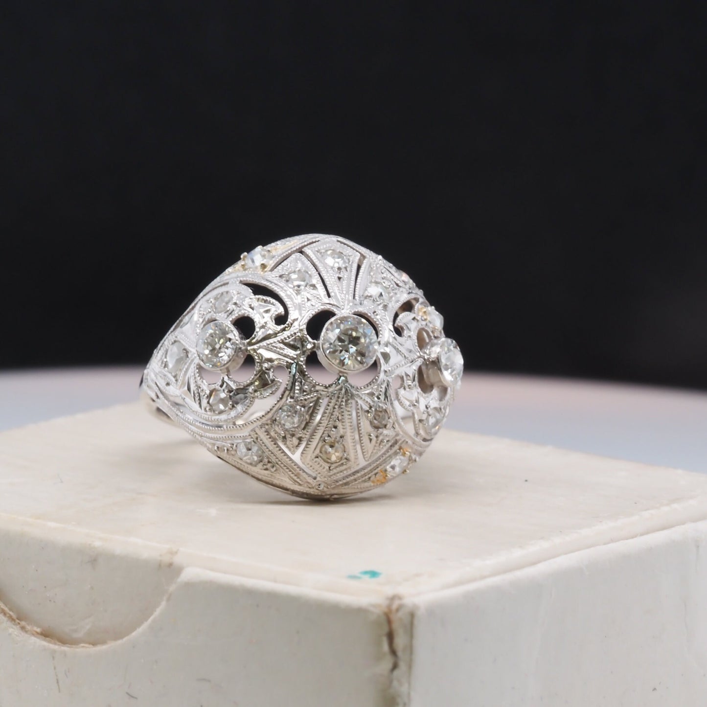 Circa 1920s Art Deco Platinum Old European Cut Diamond Ring - VHK#321