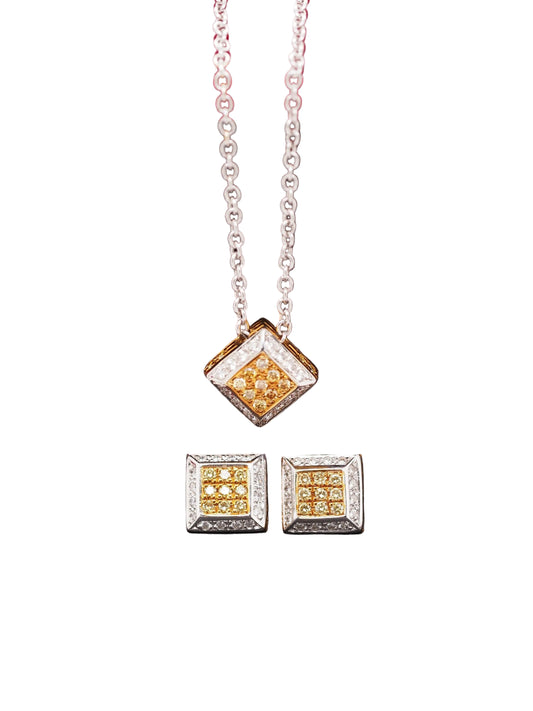 18K Gold Yellow &amp; White Diamond Earring and Necklace Set - VHK#334