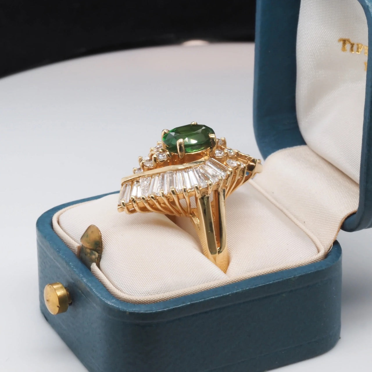 Vintage 14K Yellow Gold Tsavorite and Diamond Ring with GIA Report- VHK#348