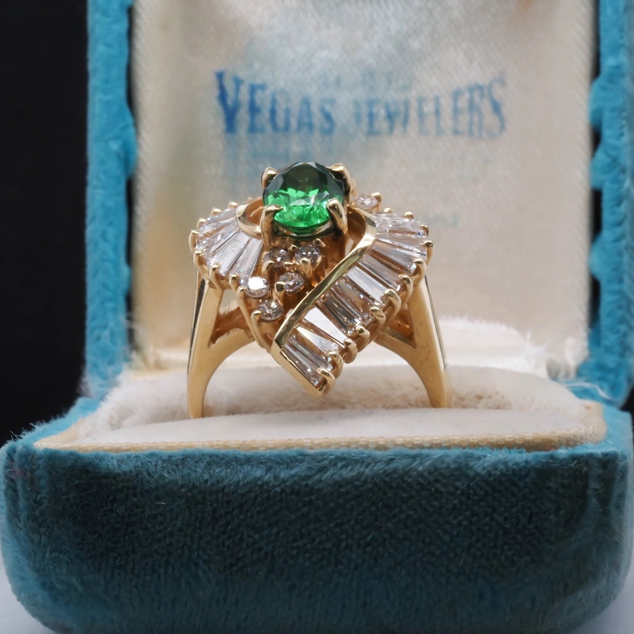 Vintage 14K Yellow Gold Tsavorite and Diamond Ring with GIA Report- VHK#348