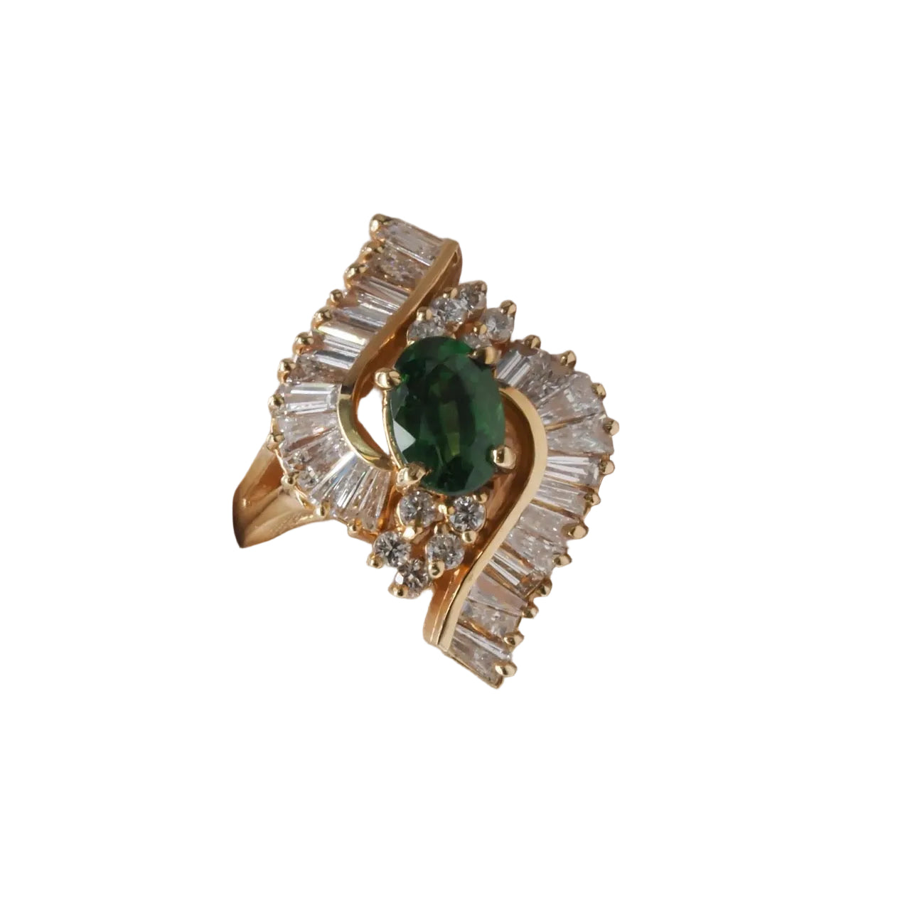 Vintage 14K Yellow Gold Tsavorite and Diamond Ring with GIA Report- VHK#348