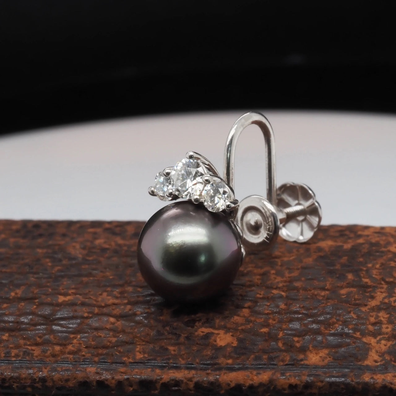 18K White Gold “MIKIMOTO” Tahitian Pearl &amp; Diamond Earrings - VHK#339