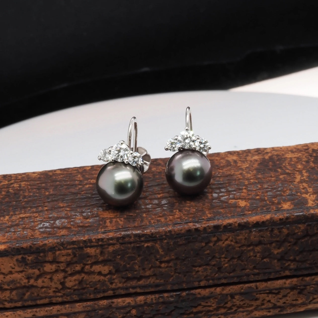 18K White Gold “MIKIMOTO” Tahitian Pearl &amp; Diamond Earrings - VHK#339