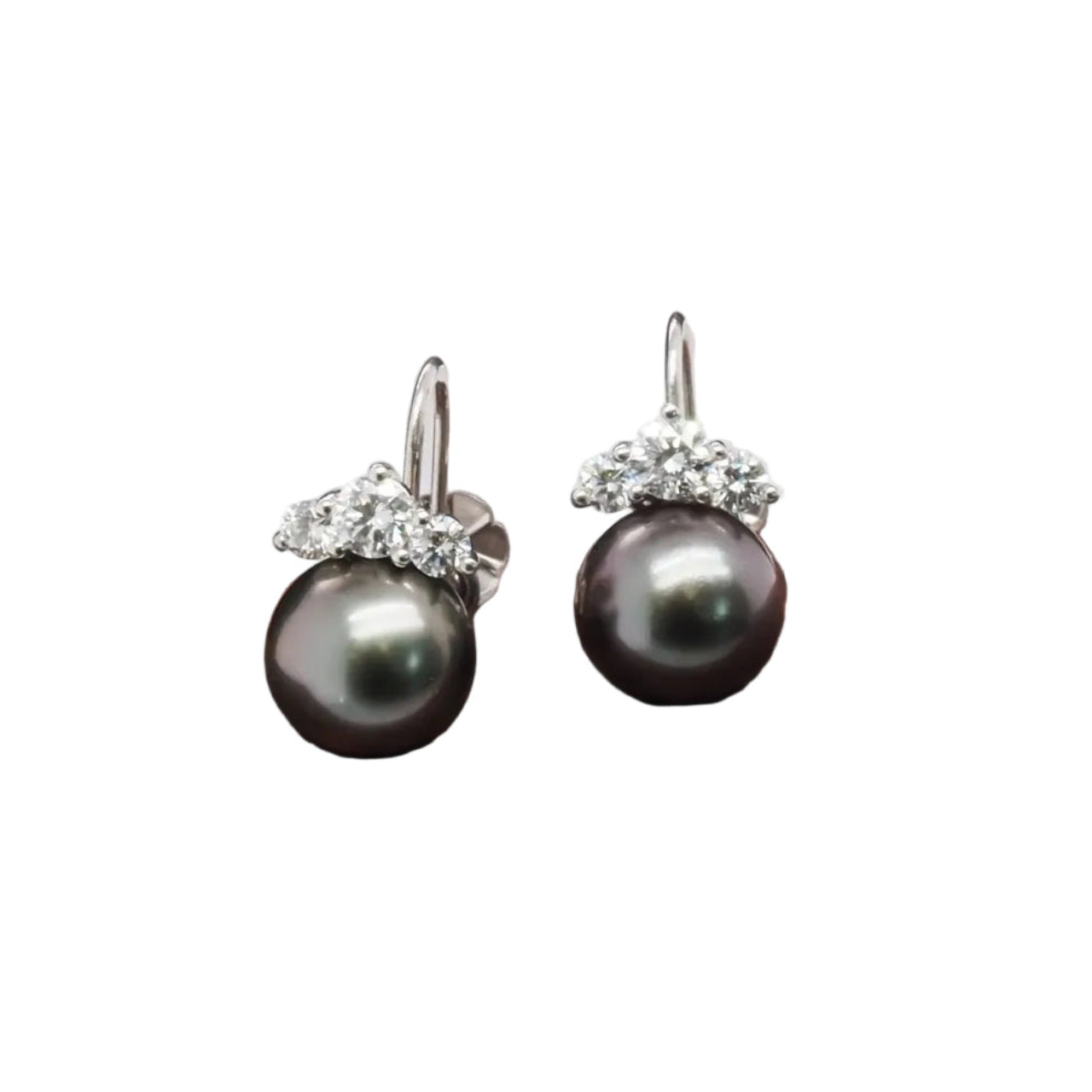 18K White Gold “MIKIMOTO” Tahitian Pearl &amp; Diamond Earrings - VHK#339
