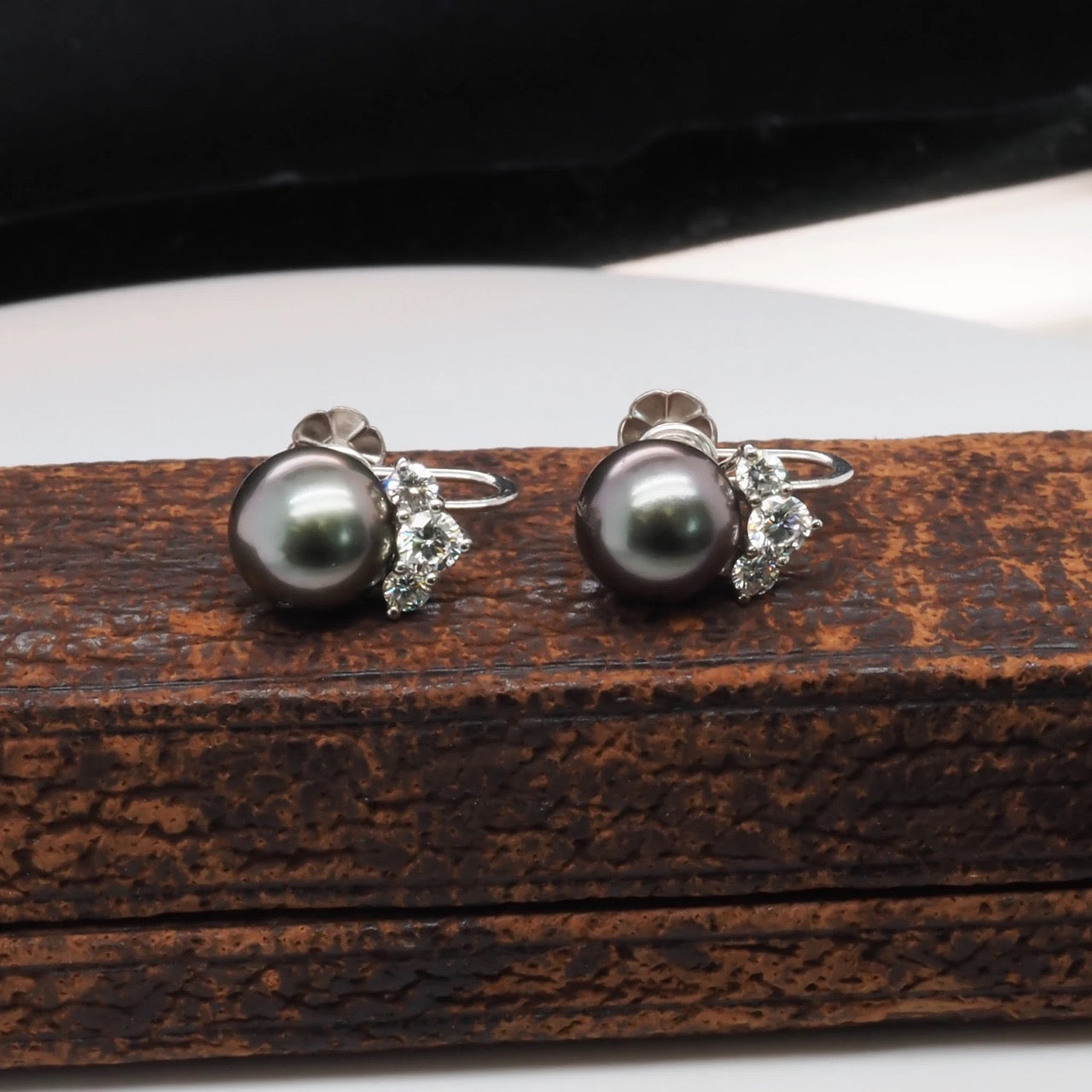18K White Gold “MIKIMOTO” Tahitian Pearl &amp; Diamond Earrings - VHK#339
