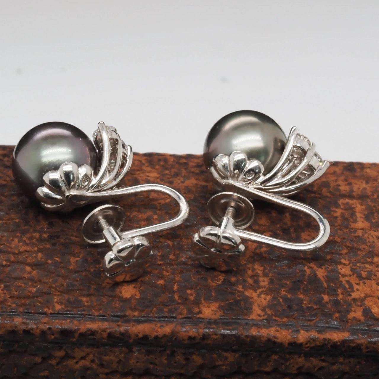 18K White Gold “MIKIMOTO” Tahitian Pearl &amp; Diamond Earrings - VHK#339