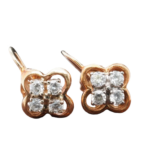 Vintage 14K Round Brilliant Diamond Cluster Screwback Earrings- VHK#346