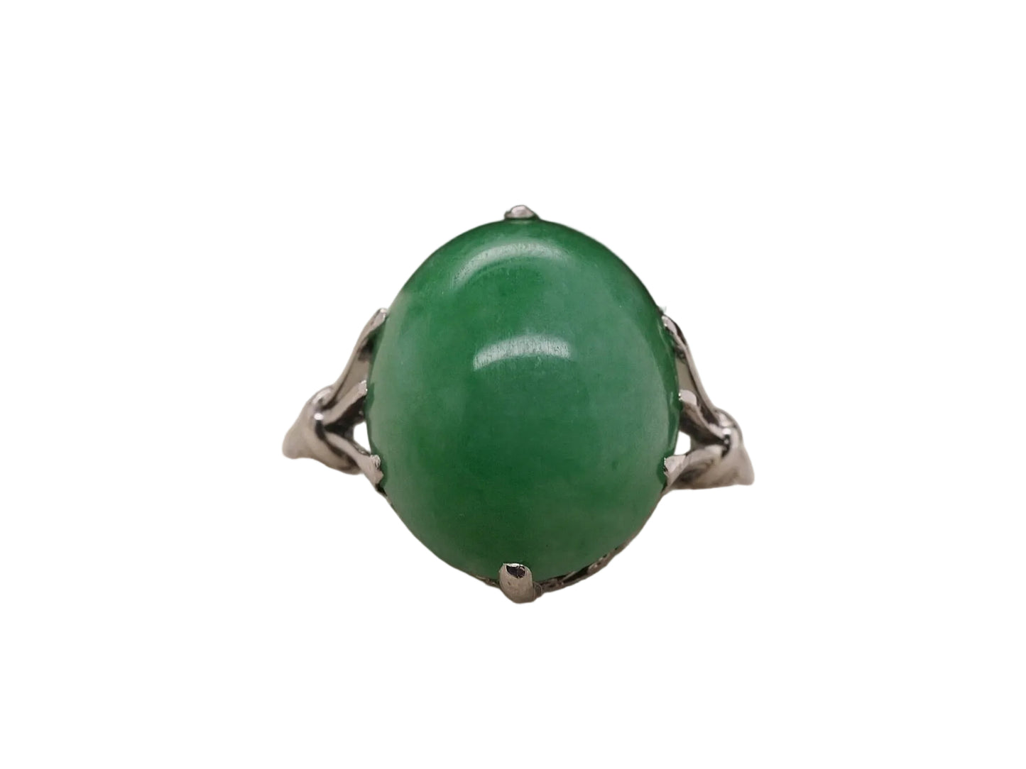 Platinum Vintage Jade Ring with ornate open work - VHK#329
