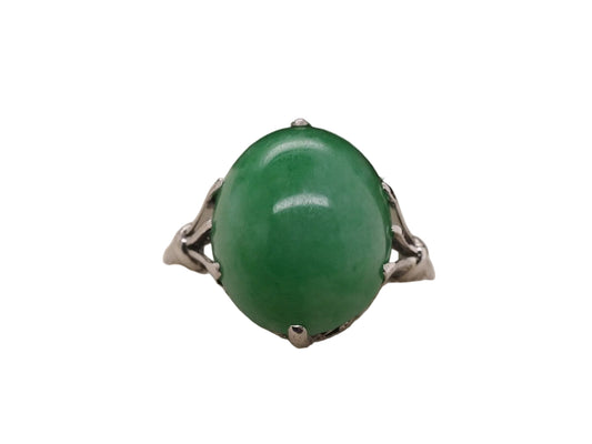 Platinum Vintage Jade Ring with ornate open work - VHK#329