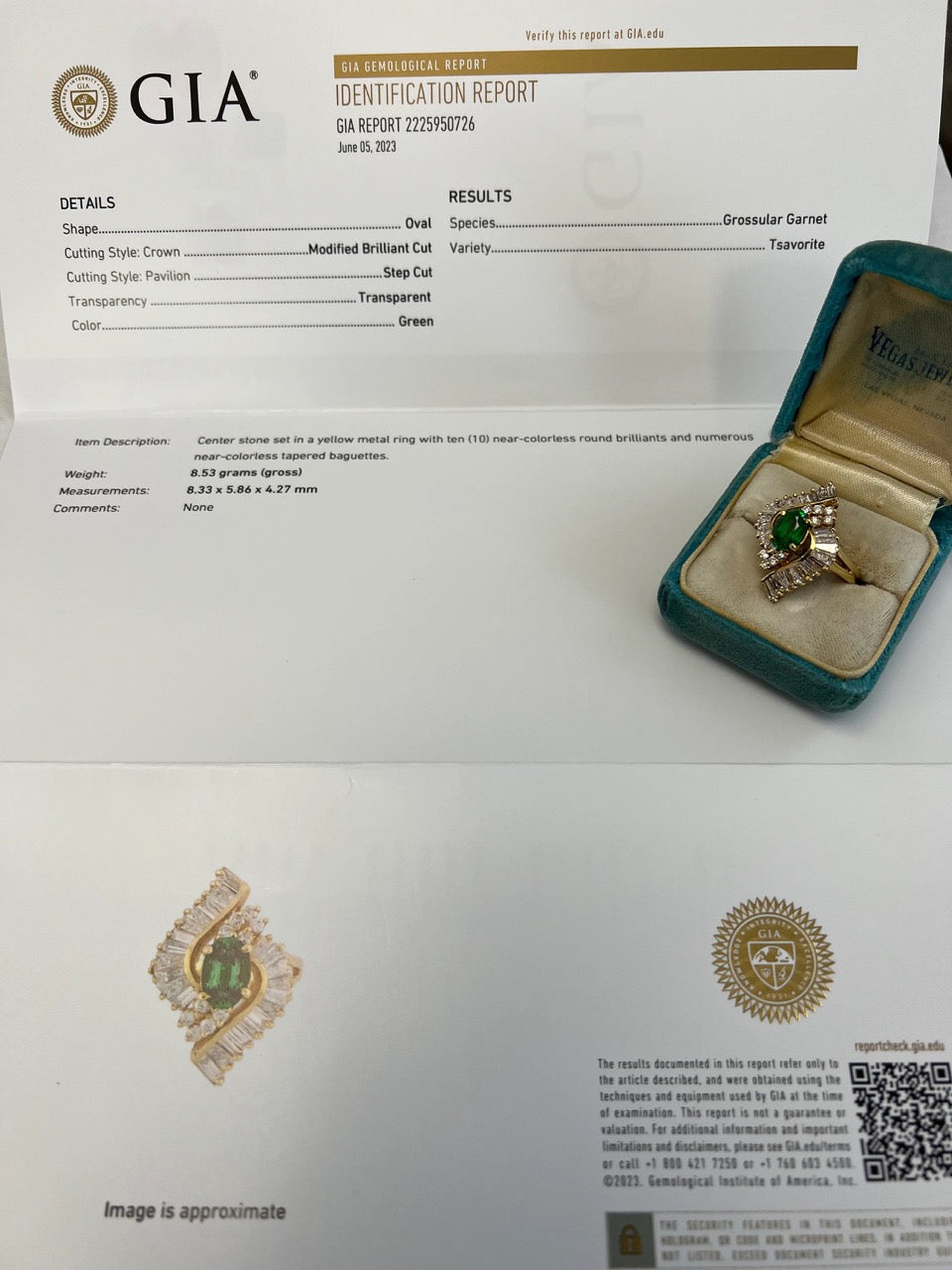 Vintage 14K Yellow Gold Tsavorite and Diamond Ring with GIA Report- VHK#348
