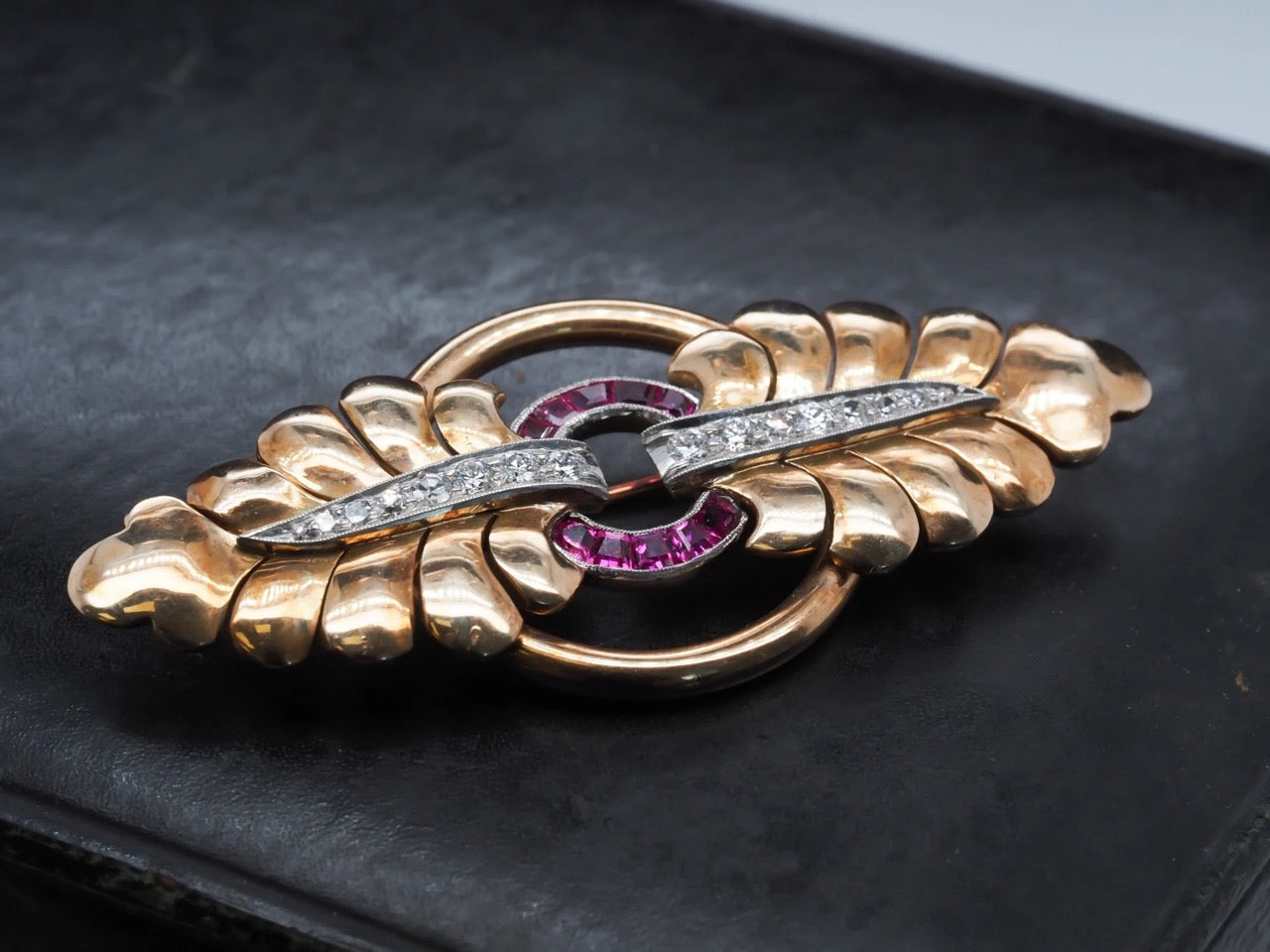 18K Yellow Gold Edwardian Ruby & Diamond Brooch - VHK#355