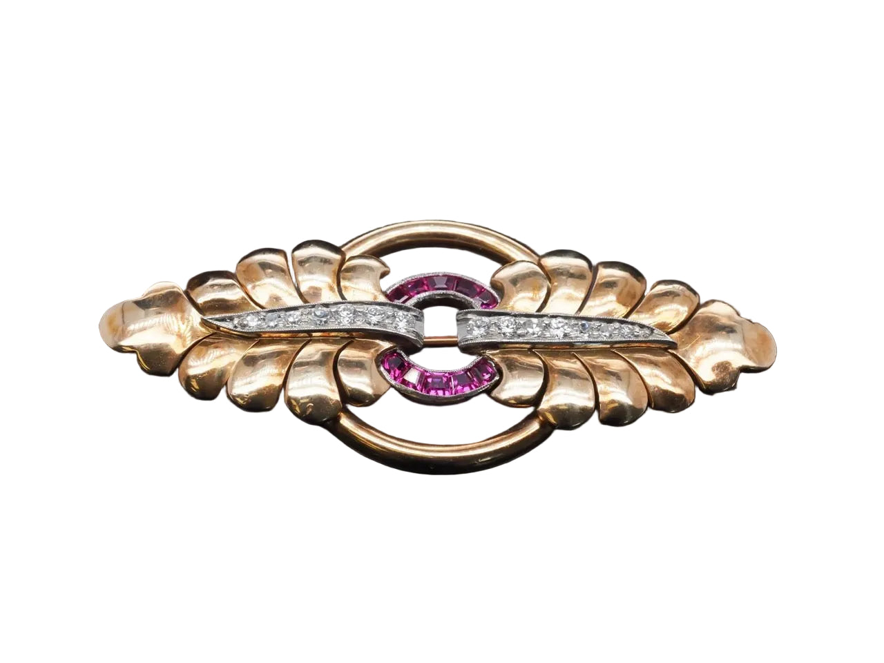 18K Yellow Gold Edwardian Ruby & Diamond Brooch - VHK#355
