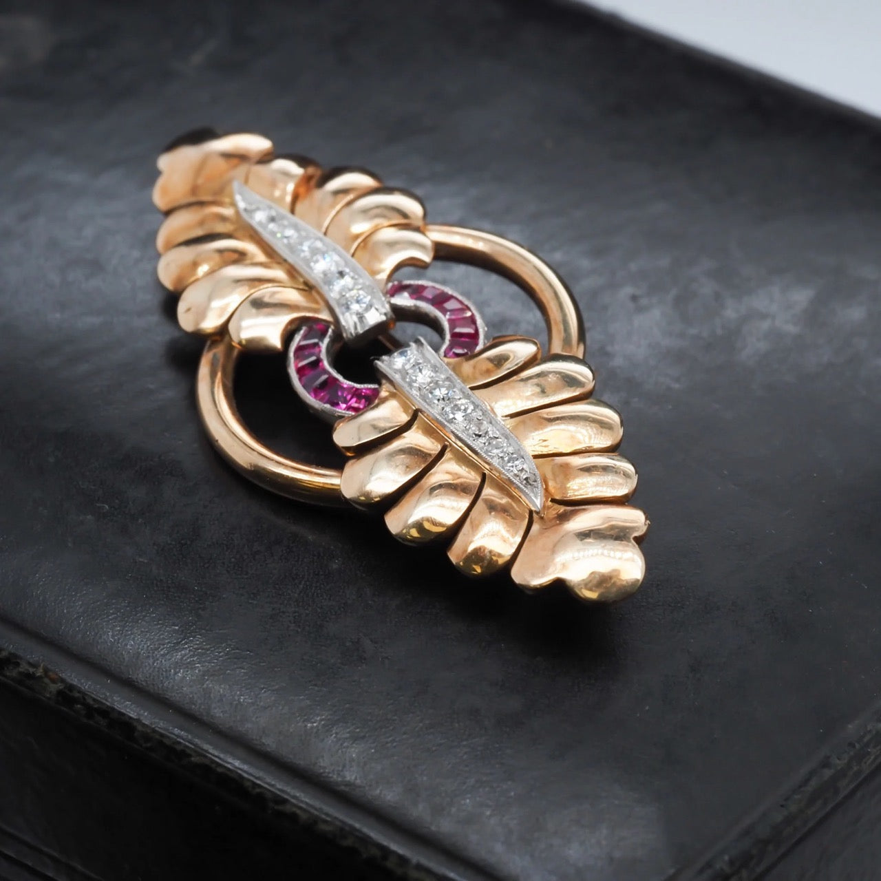 18K Yellow Gold Edwardian Ruby & Diamond Brooch - VHK#355
