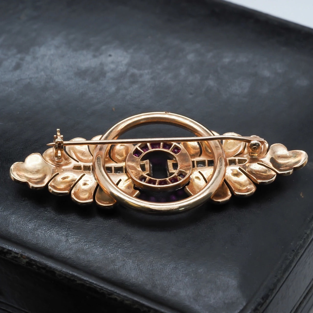 18K Yellow Gold Edwardian Ruby & Diamond Brooch - VHK#355