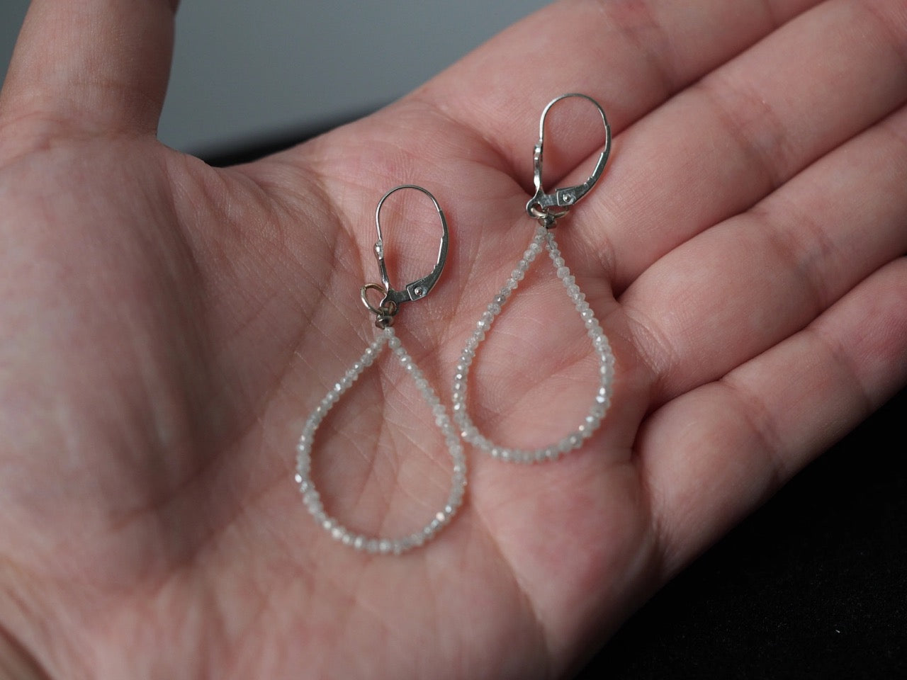 14K White Gold Diamond Teardrop Loop Earrings - VHK#360