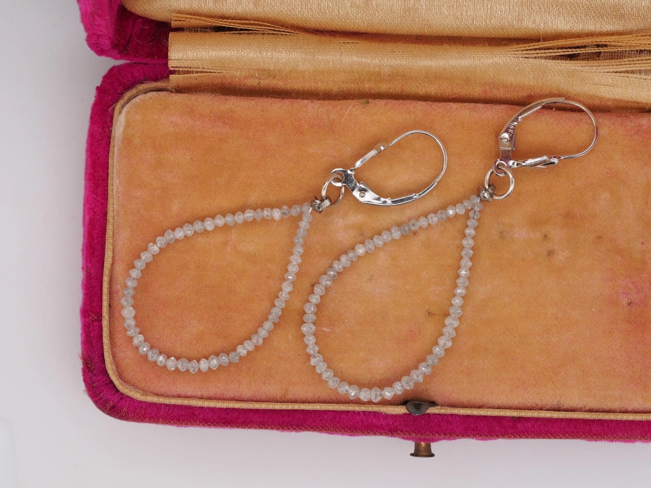 14K White Gold Diamond Teardrop Loop Earrings - VHK#360