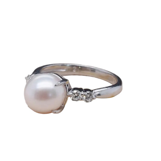 Platinum Pearl and Diamond Engagement Ring - VHK#363