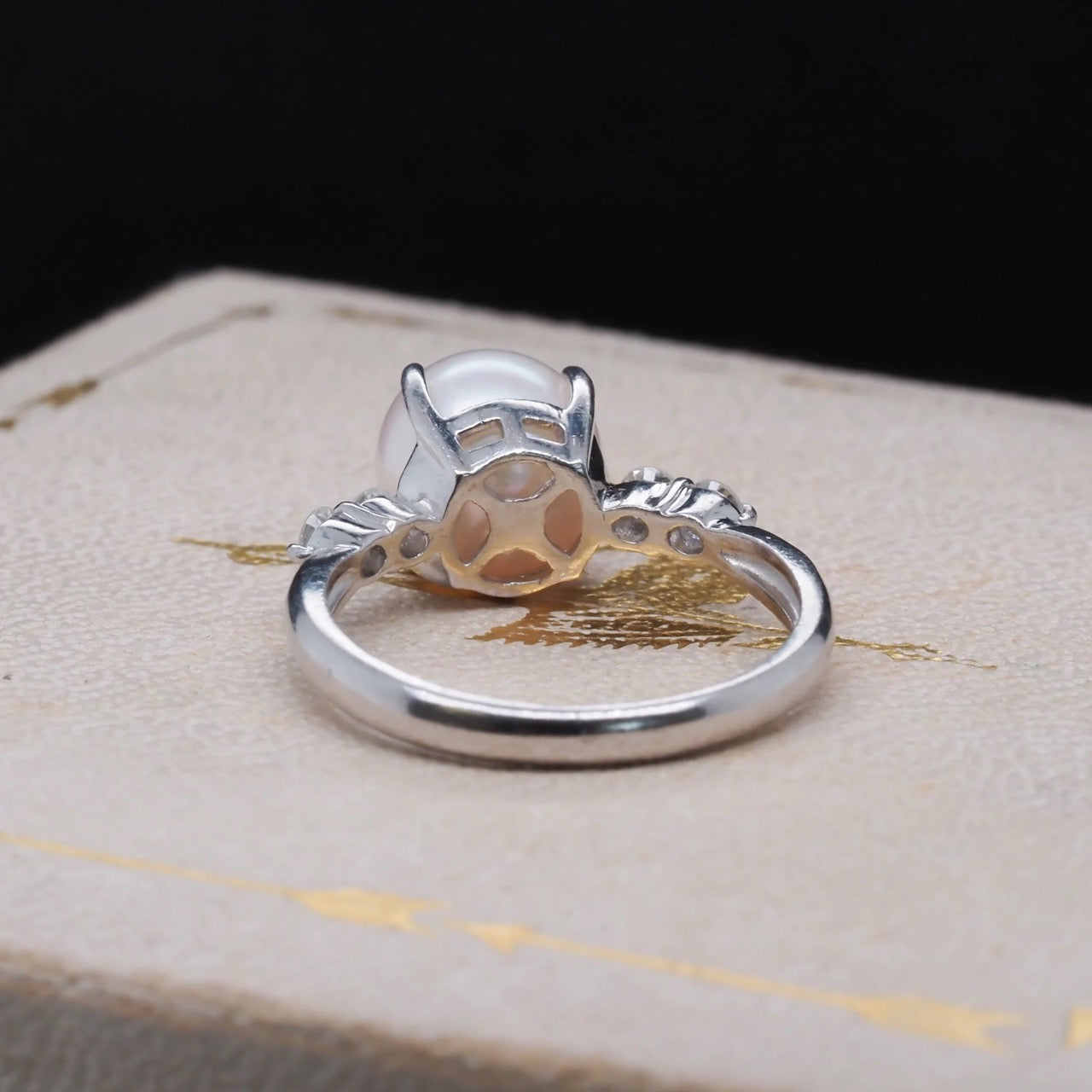 Platinum Pearl and Diamond Engagement Ring - VHK#363