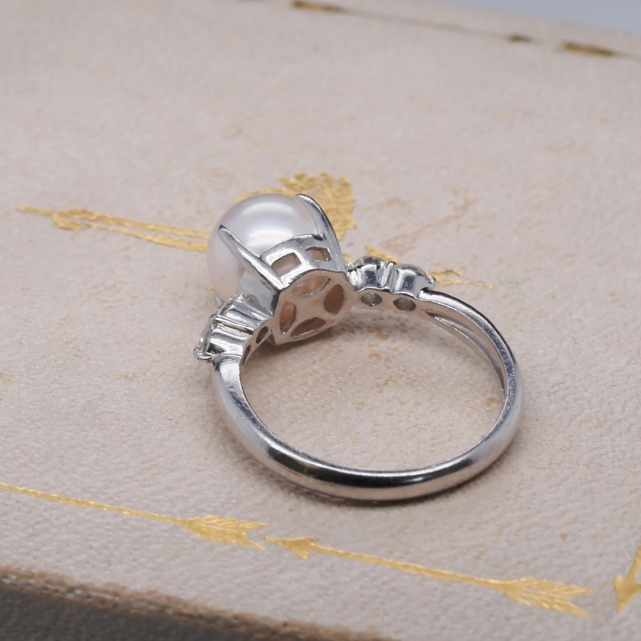 Platinum Pearl and Diamond Engagement Ring - VHK#363
