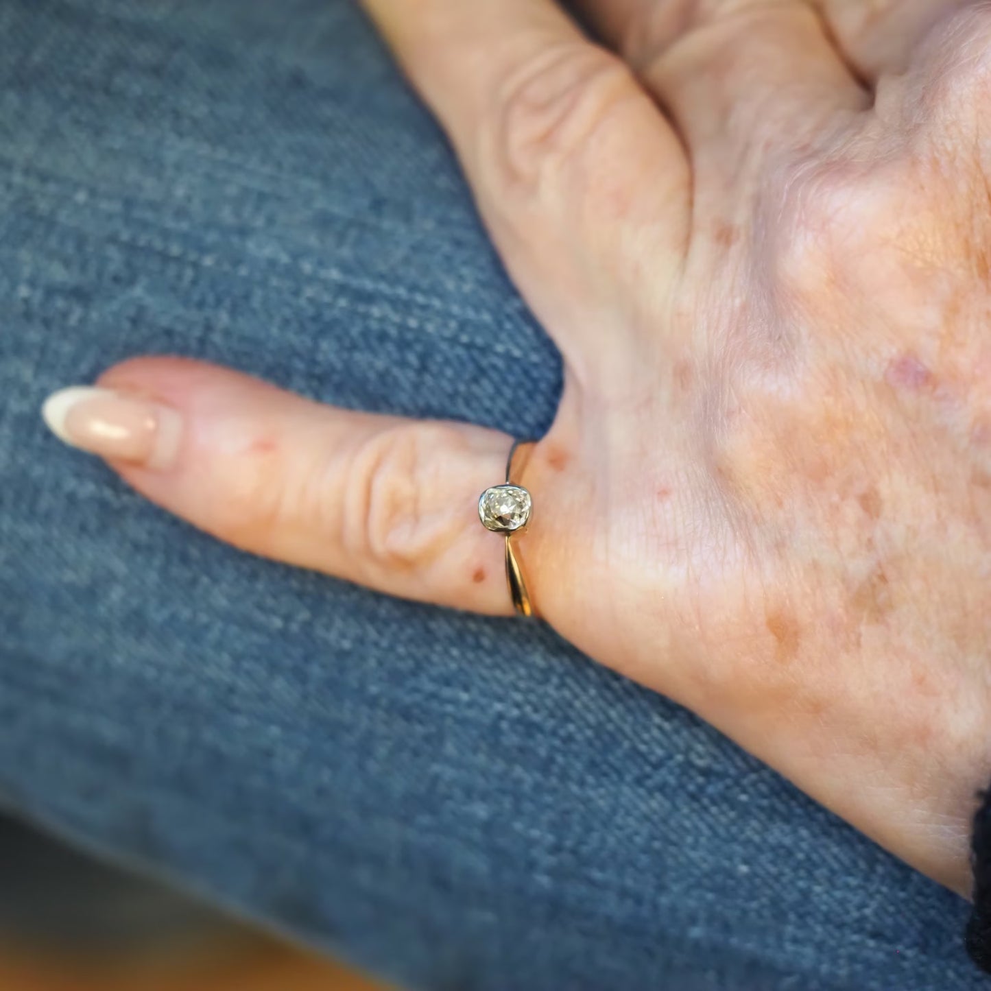 Circa 1890s Antique .50ct Antique Cushion Engagement Ring in 14K Yellow Gold - VHK#534