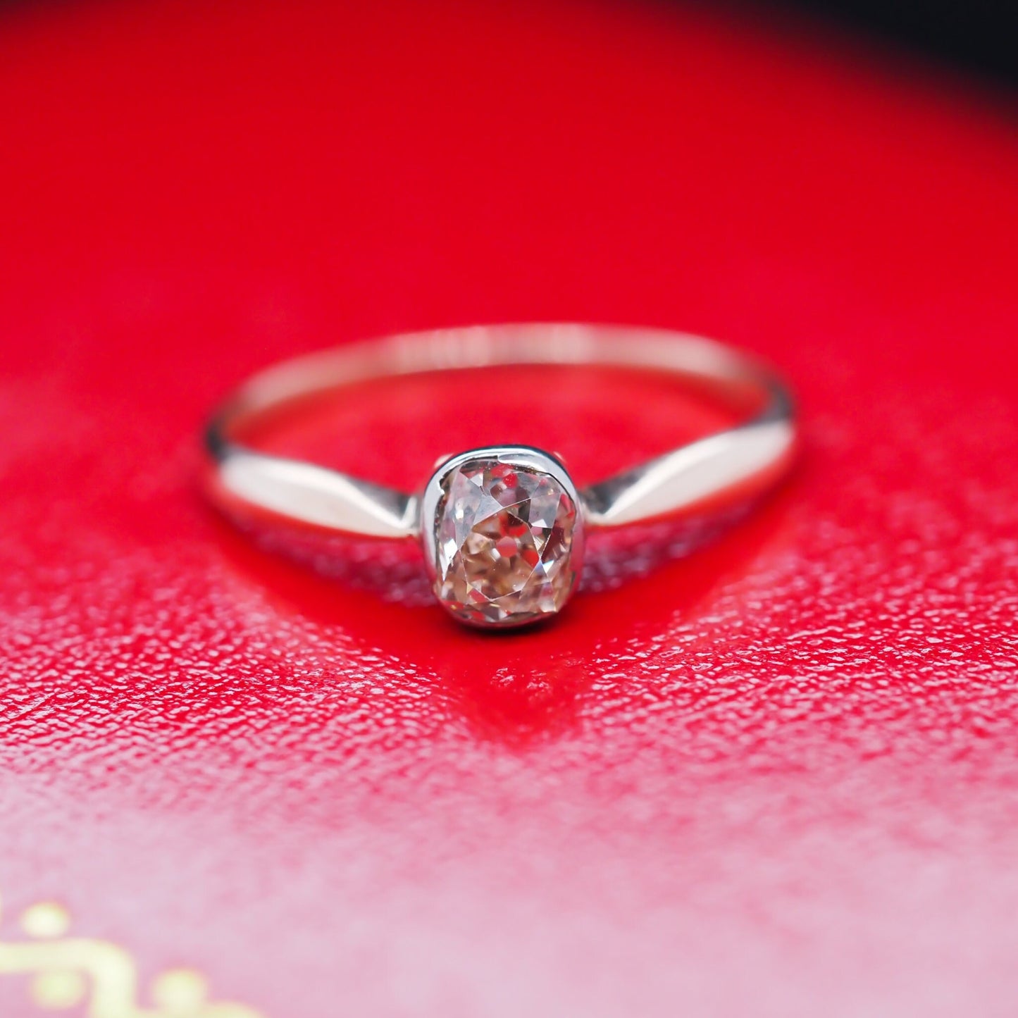 Circa 1890s Antique .50ct Antique Cushion Engagement Ring in 14K Yellow Gold - VHK#534