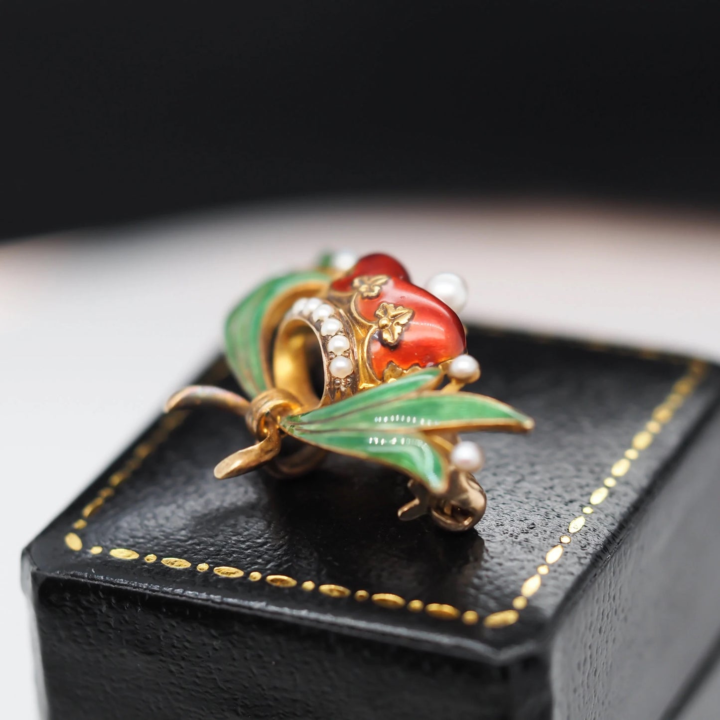 14K Yellow Gold Victorian Royal Kings Crown Enamel and Pearl Pin Brooch - VHK#539