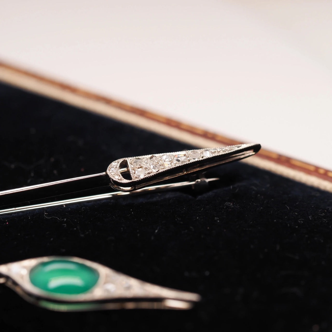 Circa 1880s Brook & Son Platinum Jabot Pin with Drop Section with Original Box - VHK#529