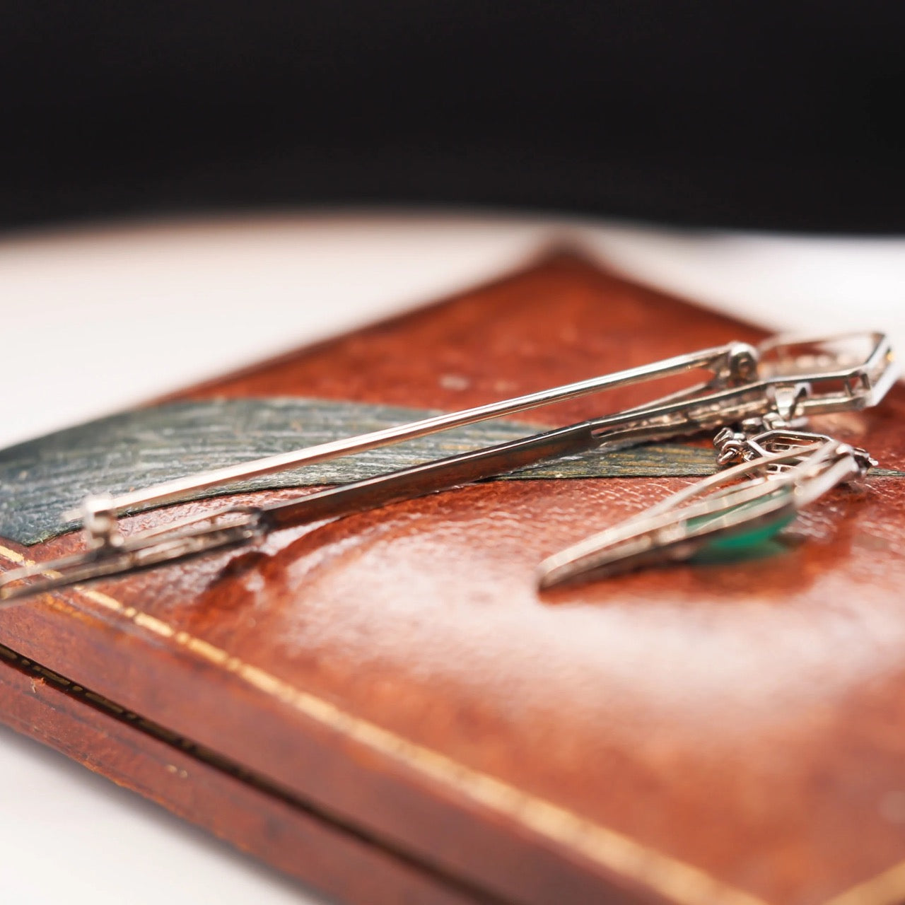 Circa 1880s Brook & Son Platinum Jabot Pin with Drop Section with Original Box - VHK#529