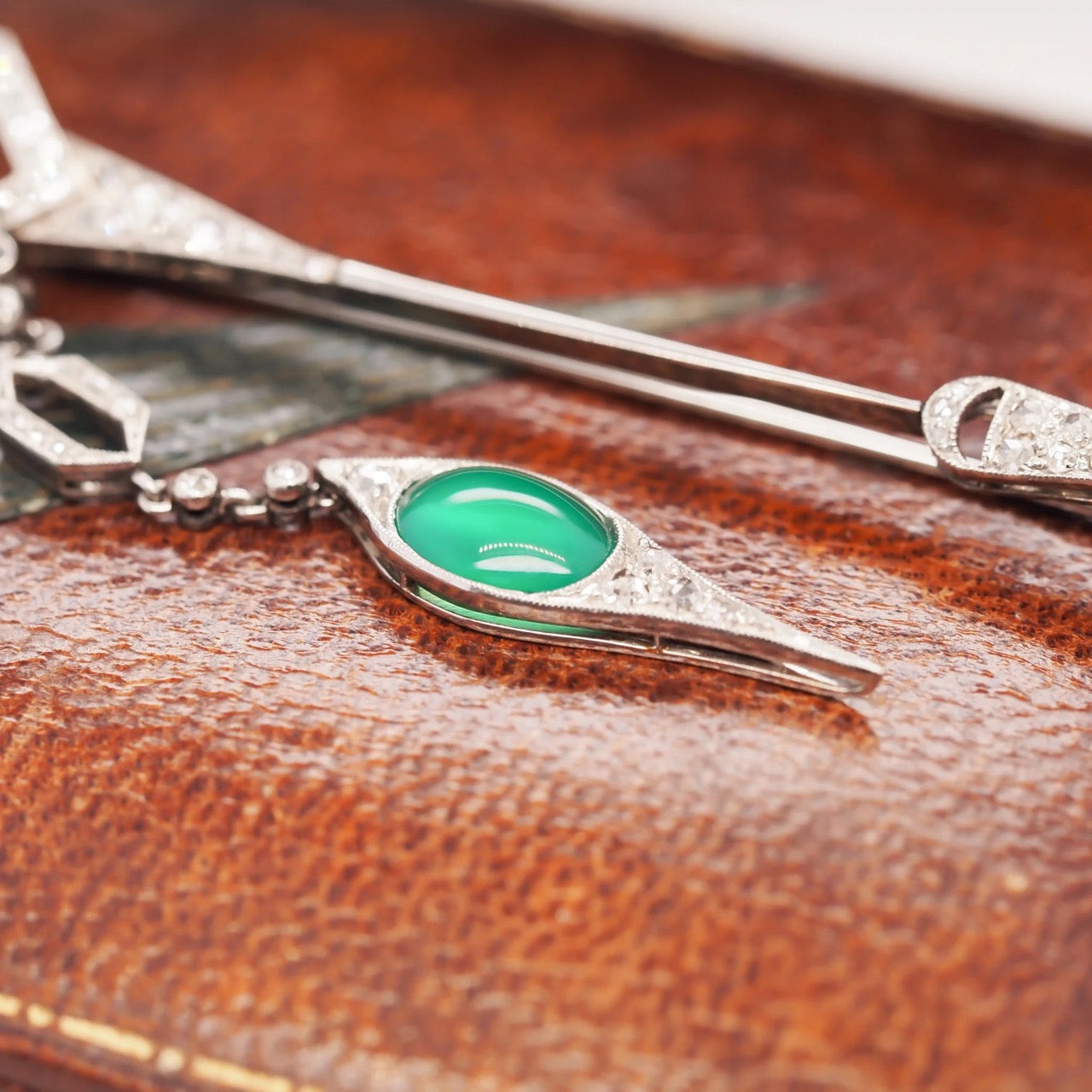 Circa 1880s Brook & Son Platinum Jabot Pin with Drop Section with Original Box - VHK#529