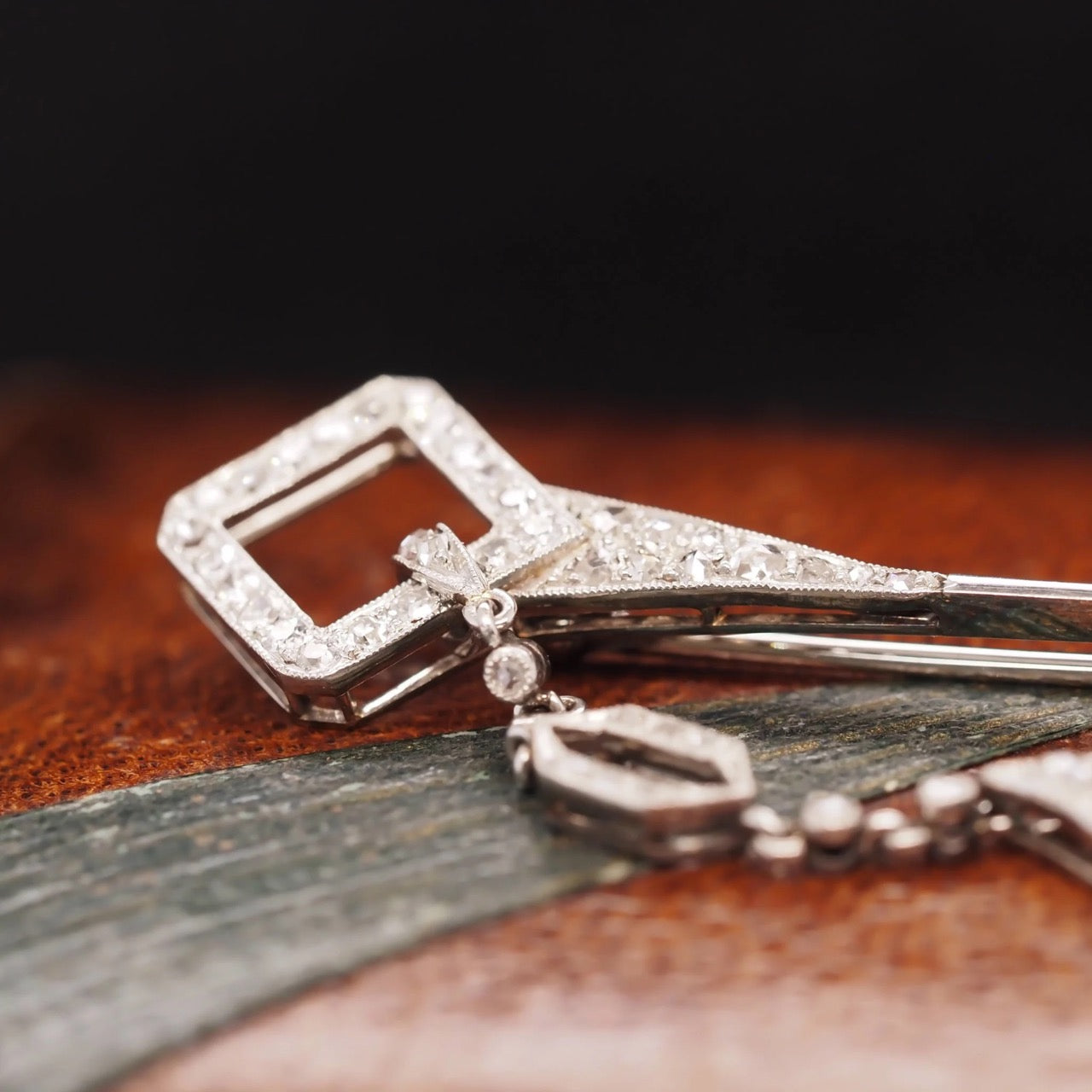 Circa 1880s Brook & Son Platinum Jabot Pin with Drop Section with Original Box - VHK#529