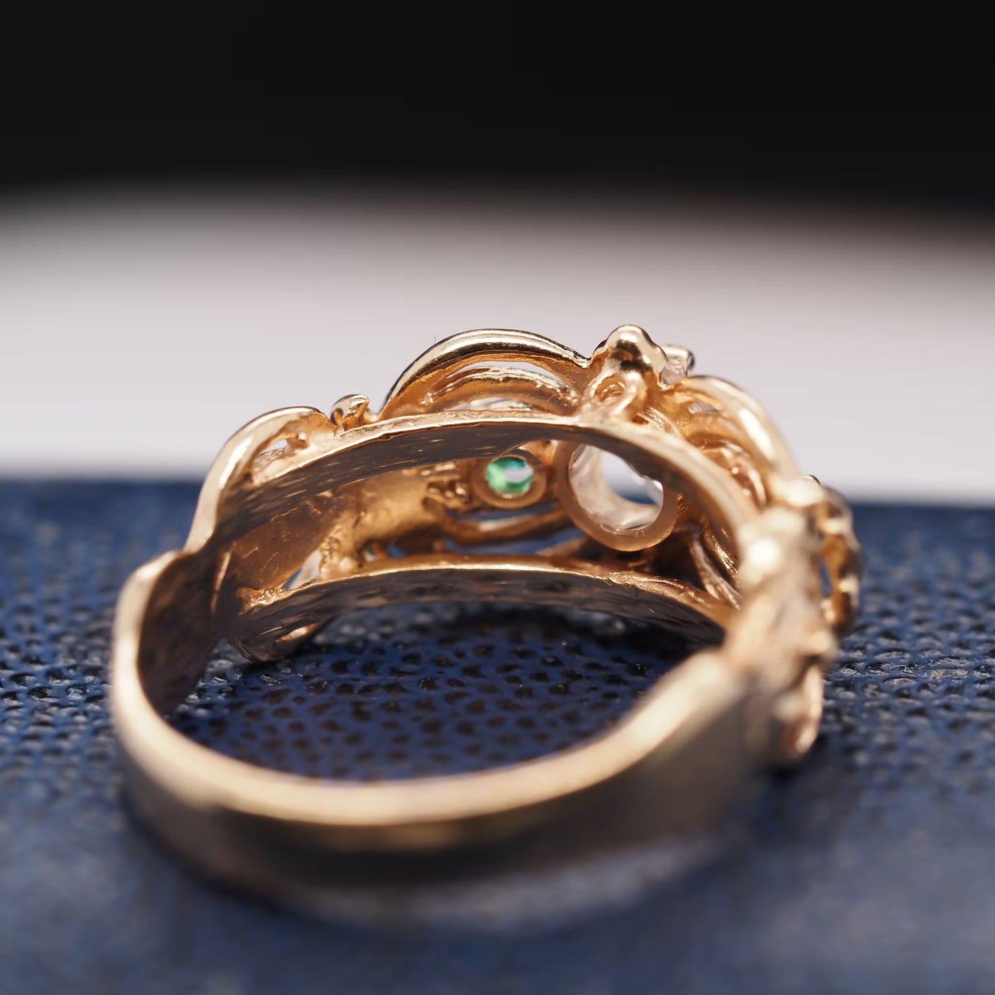 Vintage 14K Yellow Gold Ornate Old Mine Diamond and Emerald Engagement Ring - VHK#547