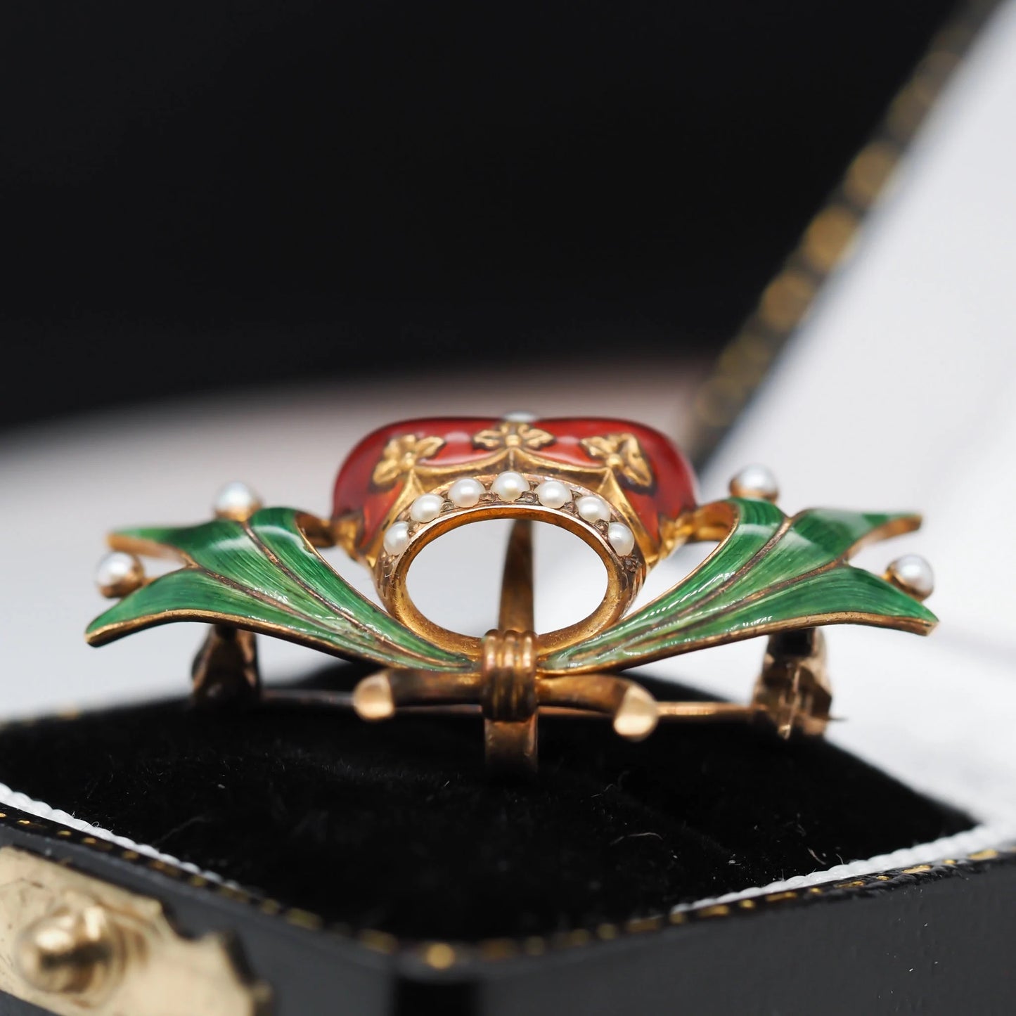 14K Yellow Gold Victorian Royal Kings Crown Enamel and Pearl Pin Brooch - VHK#539