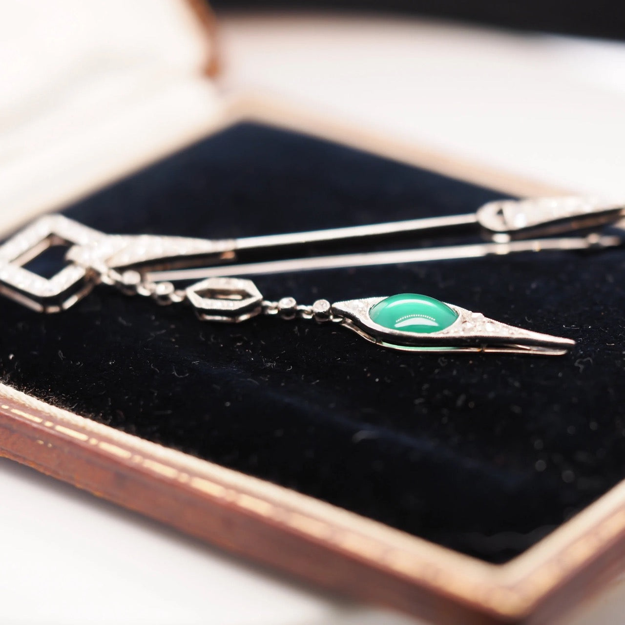 Circa 1880s Brook & Son Platinum Jabot Pin with Drop Section with Original Box - VHK#529