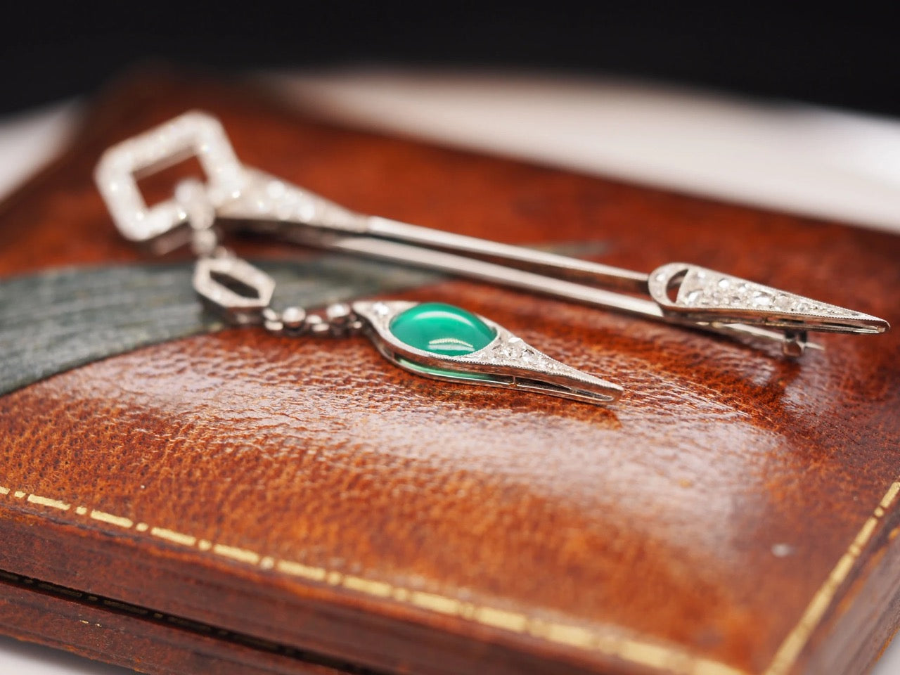 Circa 1880s Brook & Son Platinum Jabot Pin with Drop Section with Original Box - VHK#529