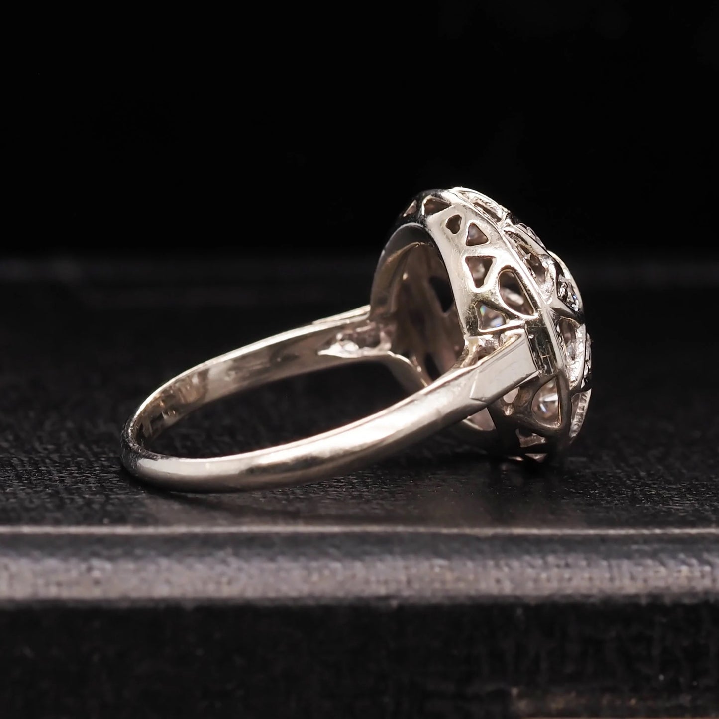 Vintage 1950s 14K White Gold Floral Diamond Ring - VHK#563