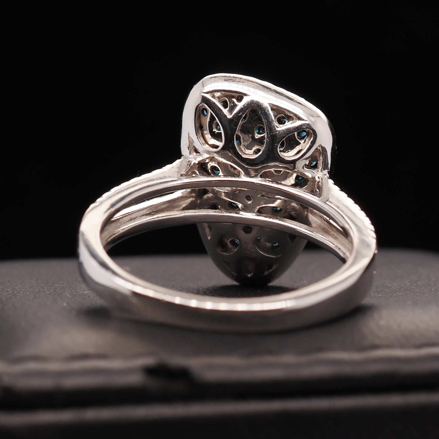 14 Karat Yellow Gold Contemporary Abstract Blue and White Diamond Cocktail Ring - VHK#567