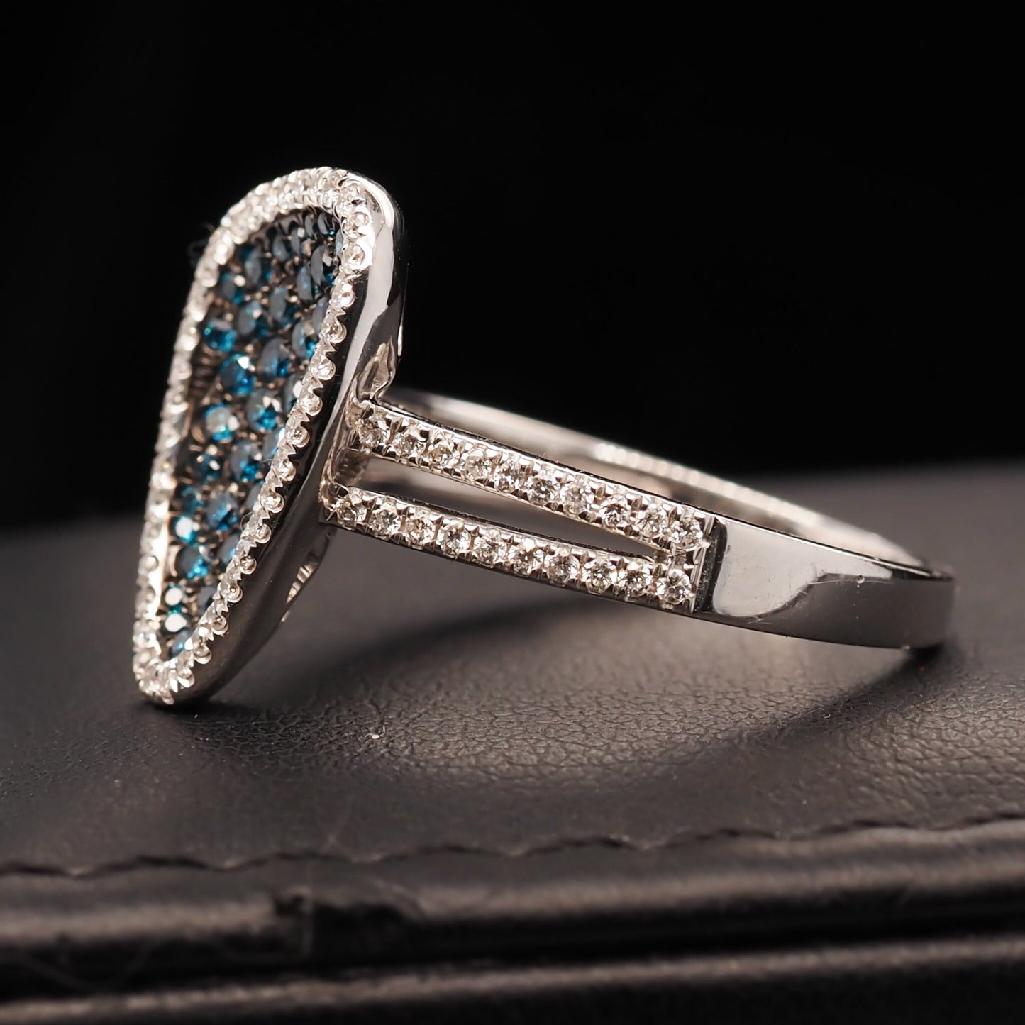 14 Karat Yellow Gold Contemporary Abstract Blue and White Diamond Cocktail Ring - VHK#567