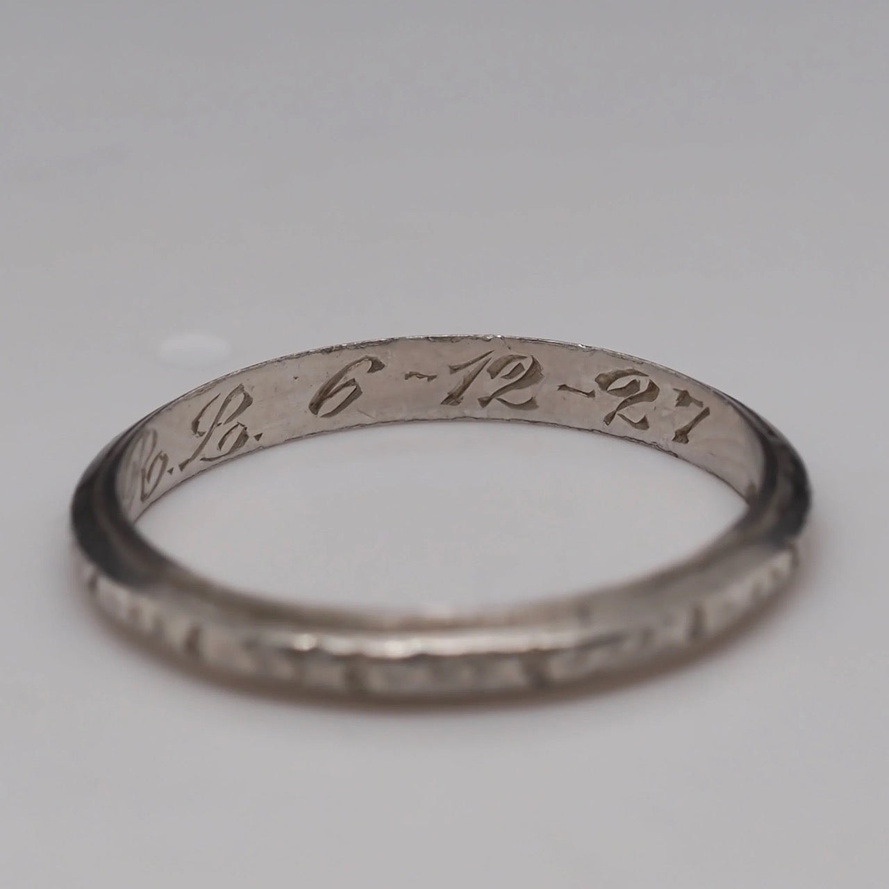 Circa 1927 Engraved Date Platinum Art Deco Wedding Band - VHK#570