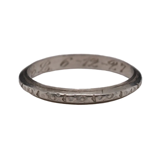 Circa 1927 Engraved Date Platinum Art Deco Wedding Band - VHK#570