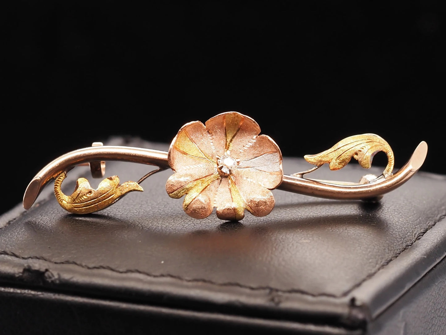 Circa 1900s Multi Tone Gold and Old Mine Diamond Floral Brooch Pin - VHK#572
