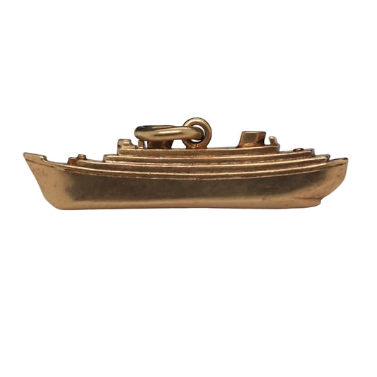 Vintage 14K Yellow Gold Long Ship Boat Pendant - VHK#575