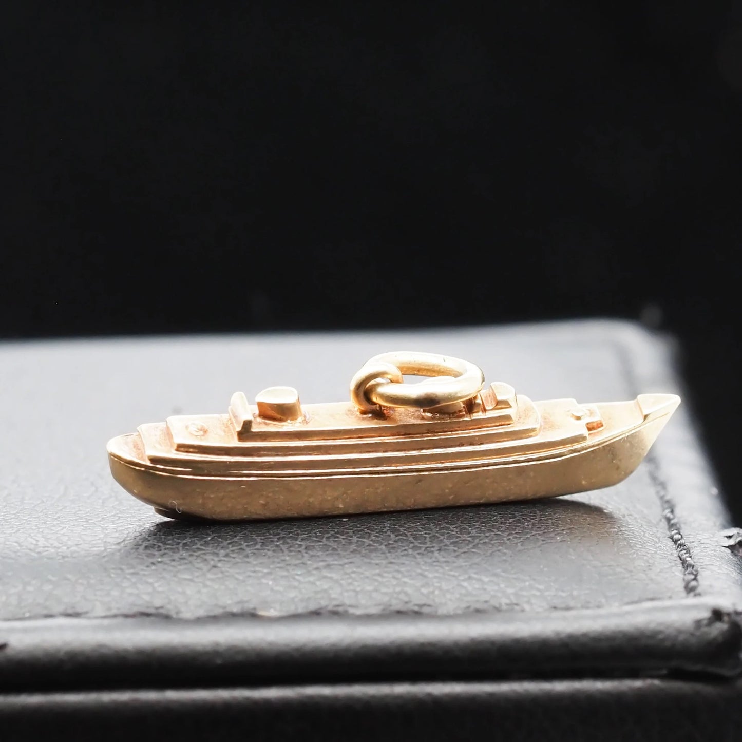 Vintage 14K Yellow Gold Long Ship Boat Pendant - VHK#575