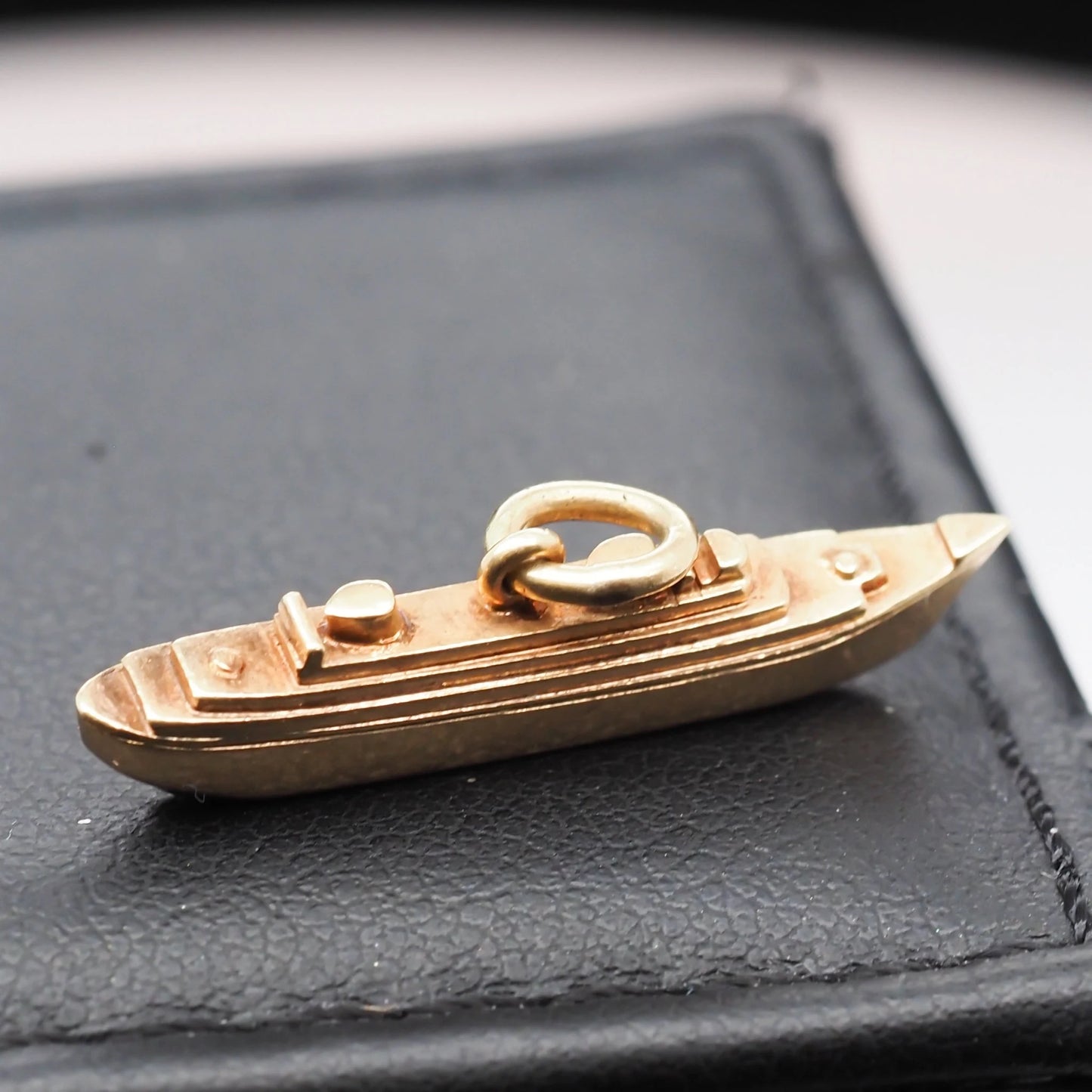 Vintage 14K Yellow Gold Long Ship Boat Pendant - VHK#575